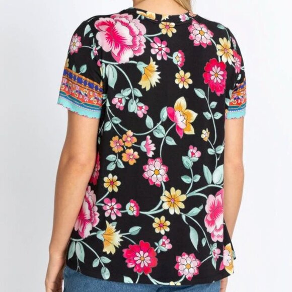 Johnny Was Lookout Favorite Swing Tee Shirt Crew Neck Blouse Floral Black Top NW - Picture 7 of 8
